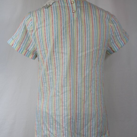 ModCloth 100% Cotton Short Sleeve Top Size M Striped Star Button back detail NEW - Picture 6 of 8